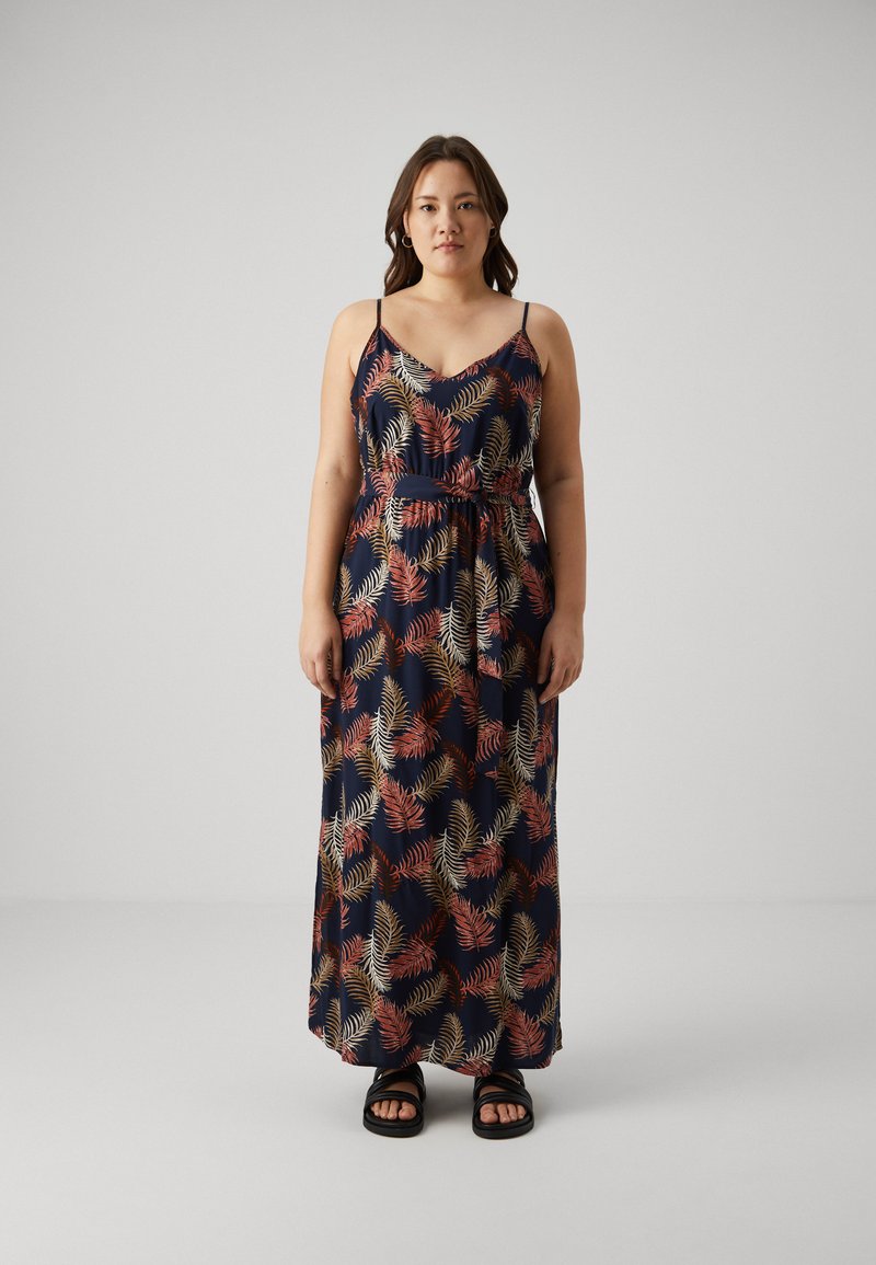 Vero Moda Curve VMCEASY SLIT VNECK DRESS - Maxikjole - navy blazer/new tropical