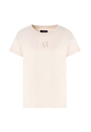 T-shirt a maniche corte di colore beige chiaro, realizzato in cotone, con scollatura a girocollo e vestibilità leggermente rilassata. Presenta un discreto logo "AX" al centro.