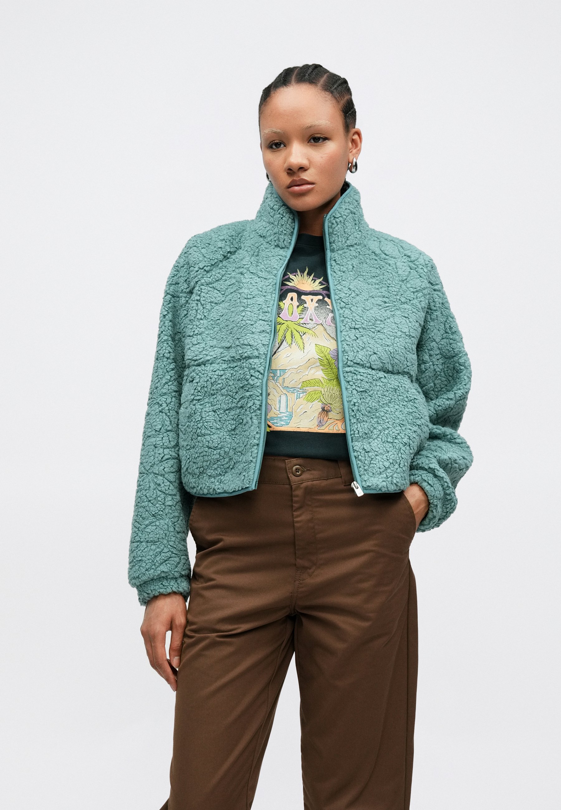 Polaire Femme Roxy - Coupe Loose - Sherpa Recyclé - Fermeture éclair Complète - Poche Côté - 3