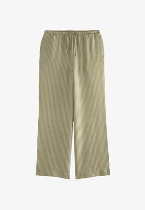 Lys grønne, ribbede bomuldsbukser med elastisk talje og snøre. Løs pasform med bred bendesign.