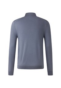 Polo gris à manches longues avec un col côtelé, texture lisse et manches ajustées. Pas de logos ni de motifs visibles. Design épuré et minimaliste.