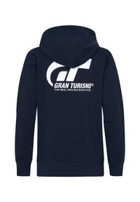 Felpa con cappuccio blu navy caratterizzata da un grande logo bianco "GT" e il testo "GRAN TURISMO" sul retro. Tessuto morbido con polsini standard.