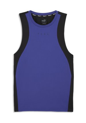 Lila sportos trikó fekete hálós oldalsó panelekével. Kerek nyakkivágással és az elülső részen található "PUMA" logóval rendelkezik, könnyű anyagból készült.