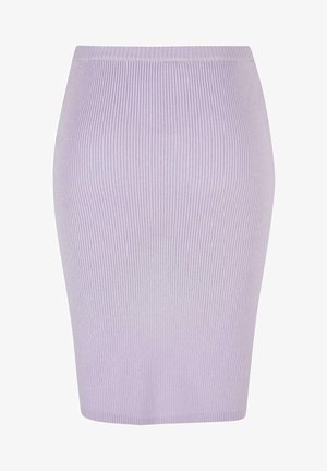 Ribbede blyantskjørt i lys lilla med en tettsittende design. Har høy midje, glatt tekstur og knelengde.