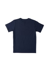 Navy blue cotton t-shirt with short sleeves, crew neckline, and smooth texture. Plain back with no logos or patterns.