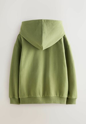 Groene hoodie van een textuurstof, met geribbelde manchetten en tailleband, voorzien van een grote capuchon en een relaxte pasvorm.