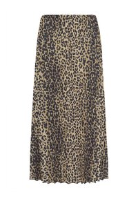 Beige und schwarze Leopardenmuster langen Rock aus weichem Stoff mit elastischem Bund und fließender Silhouette. Mit einem ausgestellten Saum.