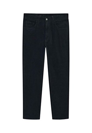 Chinos neri realizzati in cotone, con un design a gamba dritta, due tasche frontali e chiusura con bottone in vita. Texture liscia.