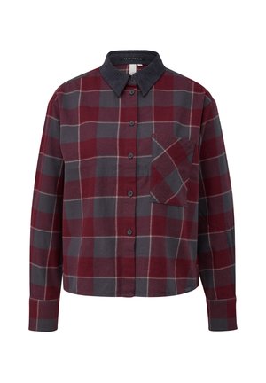 Camicia a quadri con bottoni, caratterizzata da quadrati rossi, grigi e bianchi. Realizzata in cotone, con collo in velluto a coste e taschino sul petto. Maniche lunghe.