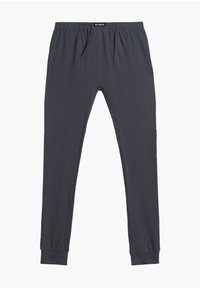 Szare legginsy termiczne wykonane z miękkiego materiału, z elastycznym paskiem w talii, ściąganymi nogawkami oraz detalem kieszeni z przodu. Prosty, dopasowany krój.