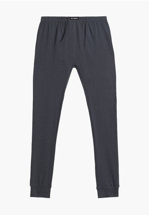 Szare legginsy termiczne wykonane z miękkiego materiału, z elastycznym paskiem w talii, ściąganymi nogawkami oraz detalem kieszeni z przodu. Prosty, dopasowany krój.