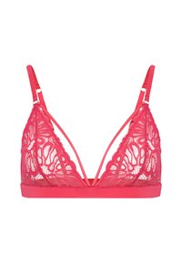 Spitzen-Bralette in lebhaftem Pink mit floralen Mustern, ausgestattet mit verstellbaren Trägern und einem weichen Unterband für Komfort und Unterstützung.
