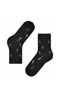 Schwarze Baumwollsocken mit einem Muster aus sandfarbenen dreieckigen Formen. Das Design zeichnet sich durch eine glatte Textur und einen Schaftschnitt aus.