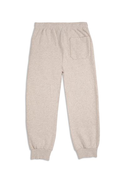 Helle graue Jogginghose mit elastischem Bund, gerippten Bündchen und einer einzigen Gesäßtasche. Hergestellt aus einem weichen, strukturierten Stoff.