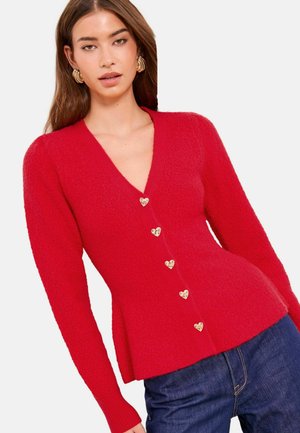 REGULAR FIT - BOUCLE V-NECK HEART BUTTONED PEPLUM - Kardigán - red