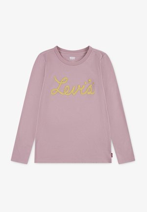 Lys rosa langermet skjorte med "Levi's"-logoen i gult broderi over framsiden. Enkel og moderne design.