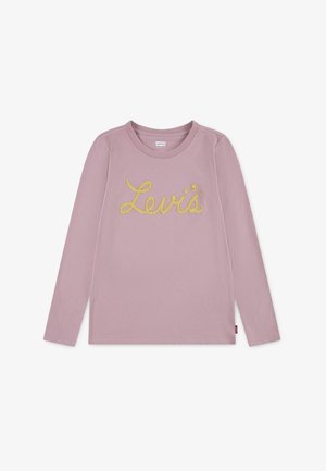 Helles rosa Langarmhemd mit dem "Levi's"-Logo in gelber Stickerei auf der Vorderseite. Schlichtes und modernes Design.
