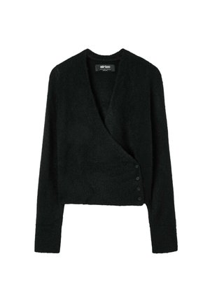 Stradivarius, BUTTON-UP WRAP KNIT CARDIGAN - Gilet - black
