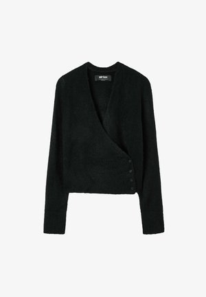 Stradivarius, BUTTON-UP WRAP KNIT CARDIGAN - Gilet - black