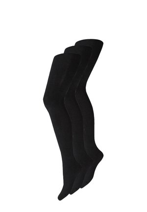 Sorte, matte strømpebukser i en glat materiale med et klassisk design, der har et sømløst udseende uden synlige mønstre eller hardware.