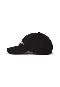Fekete baseball sapka ívelt karimával, texturált szövetből készült. Elöl és hátul fehér hímzett logó található.