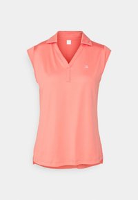 Korallfärgad polo shirt utan ärmar, med krage och en liten logotyp på vänster bröst. Tillverkad av ett slätt, lätt tyg med en avslappnad passform.