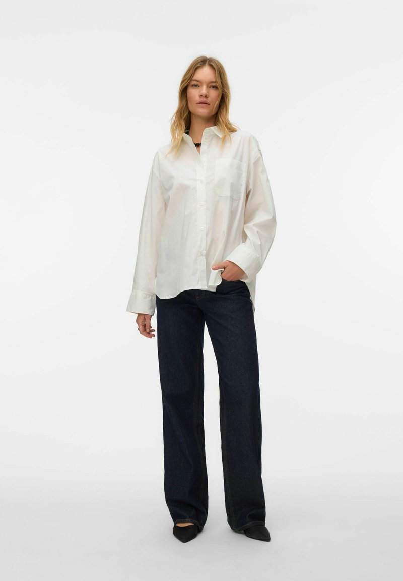VERO MODA Vmmelaney Queeny LS - Camicia Donna In Bianco, Maniche Lunghe, Colletto Classico