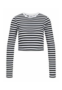 Svarte og hvite stripete langermede crop-top med ribbestruktur og rund hals. Har jevnt fordelte horisontale striper.