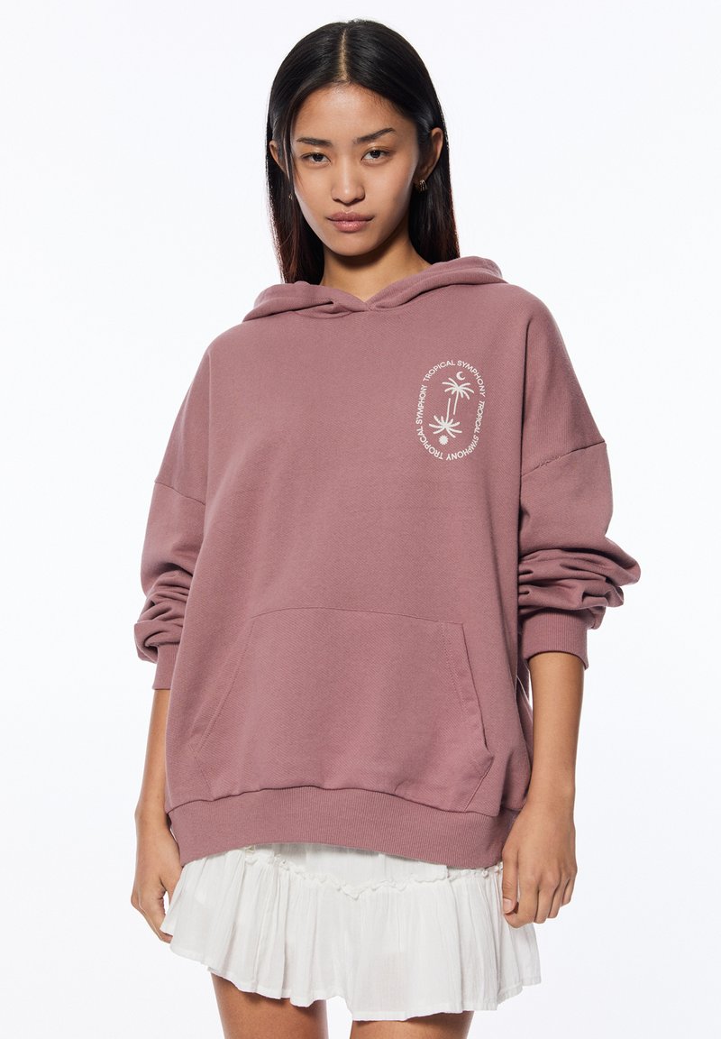 PULL&BEAR PALM TREE GRAPHIC - Kapuzenpullover - mottled pink/pink  
