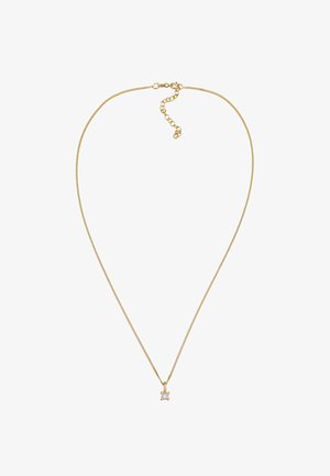 Goldkette mit einer feinen Kette, ausgestattet mit einem kleinen, klaren Edelstein-Anhänger. Verstellbare Länge mit einem Verschluss.