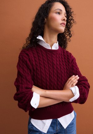 PIOMBO, CREW-NECK CABLE-KNIT JUMPER, REGULAR FIT - Jersey de punto - dark red