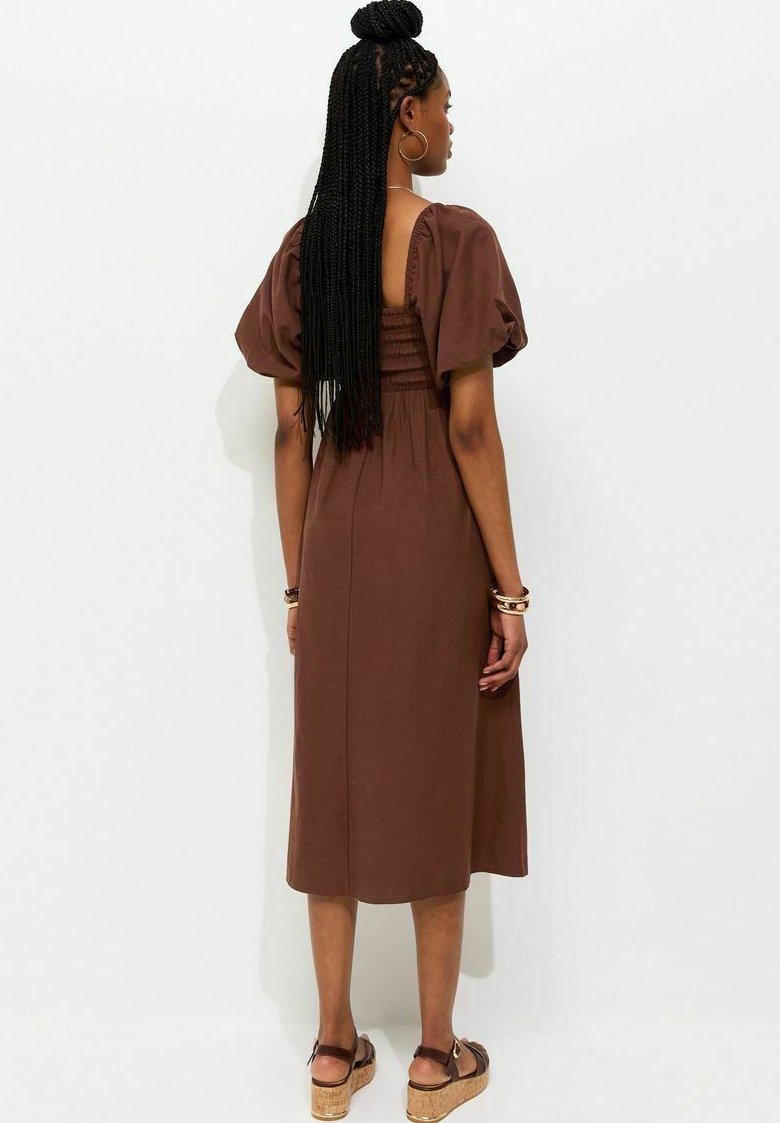 New Look BUTTON MILKMAID MIDI DRESS - Day dress - dark brown