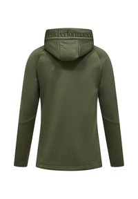 Kaki spalvos sportinė palaidinė su priglundančia kapuce ir "PeakPerformance" logotipu nugaros pusėje. Pagaminta iš lygaus audinio, su ilgomis rankovėmis ir tiesia apdaila.