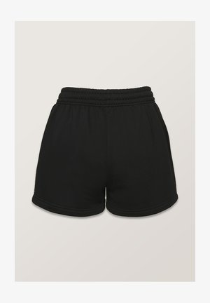 Mustad puuvillased lühikesed püksid, millel on mugav lõige, elastne vöökoht, küljetaskud ja lõpetatud seljaosa. Sile tekstuur ja lihtne disain.