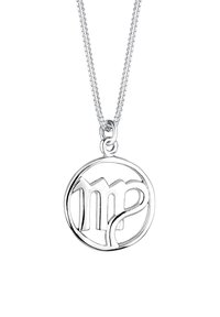Sterling sølvvedhængs halskæde med et cirkulært design, der har "Jomfru" stjernetegnet i en poleret finish og intrikate detaljer.