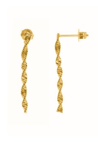 Goldene Tropf-Ohrhänger mit spiralförmigem Design, das über eine strukturierte Oberfläche und einen Standard-Postverschluss verfügt.