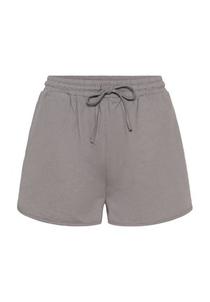 Sive kratke hlače iz bombaža z elastičnim pasom in vrvico. Imajo prostoren kroj ter minimalne šive.