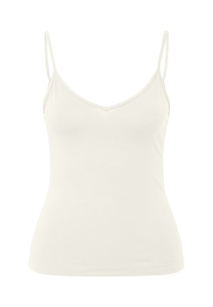 Witte katoenen camisole met een V-hals en dunne verstelbare bandjes. Strak ontwerp met een gladde textuur en zonder zichtbare patronen of hardware.