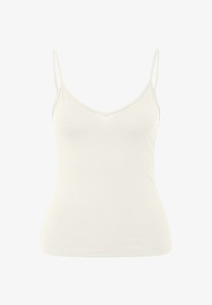 Witte katoenen camisole met een V-hals en dunne verstelbare bandjes. Strak ontwerp met een gladde textuur en zonder zichtbare patronen of hardware.