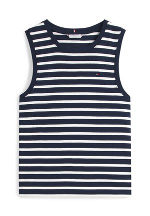 Top bez rukava s vodoravnim prugama u mornarsko plavoj i bijeloj boji, okruglim izrezom i malim logom Tommy Hilfiger na prsima.