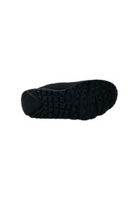 Suola nera di scarpa con un motivo di presa testurizzato, caratterizzato da molteplici forme geometriche e scanalature per la trazione. Il materiale sembra essere in gomma.