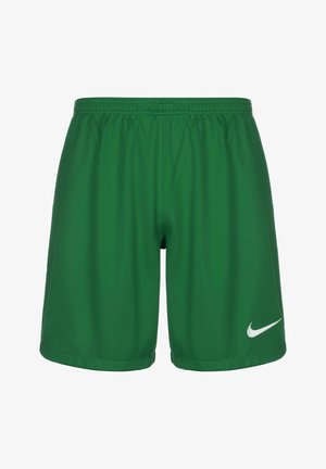 Green Nike sports shorts featuring an elastic waistband, smooth texture, and a small white logo on the left side.
