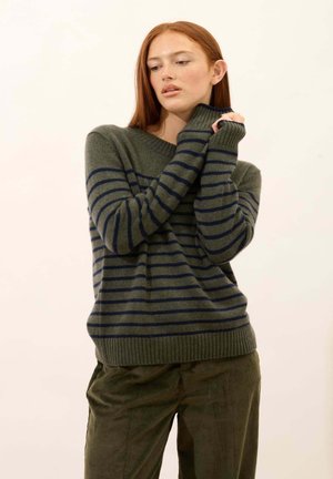 FIORA TWO-TONE ROUND NECK  - Jersey de punto - navy/kaki chiné