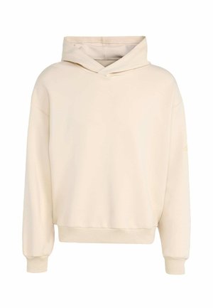Crème-kleurige hoodie van zachte stof. Beschikt over een dubbelgelaagde capuchon, elastische manchetten en een ontspannen pasvorm. Geen zichtbare patronen of hardware.