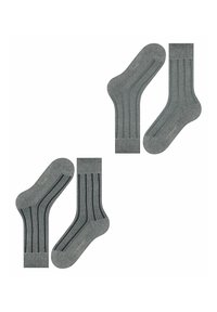 Graue Socken mit einem gerippten Design und dunkleren grauen Streifen. Hergestellt aus einem weichen Material. Mit dezentem Branding an der Seite.