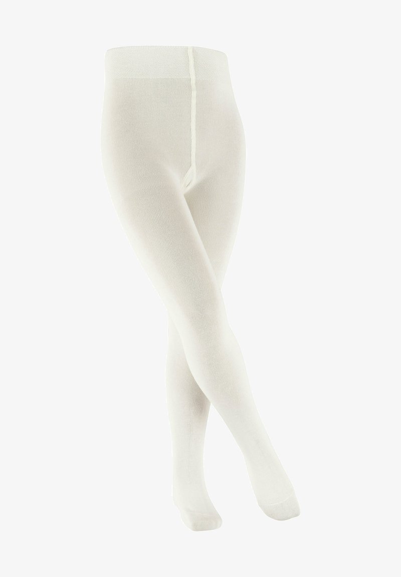 Collant bianchi e opachi realizzati in materiale morbido e elastico; presentano una finitura liscia e una vita elasticizzata per il comfort.