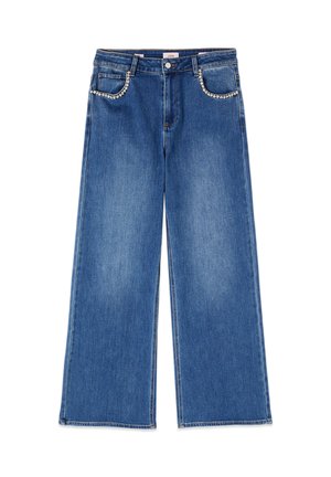 Oltre, JEANS PALAZZO CON CATENA GIOIELLO - Flared jeans - blu