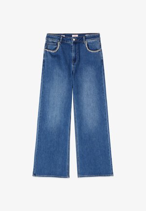 Oltre, JEANS PALAZZO CON CATENA GIOIELLO - Flared jeans - blu