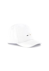 Witte baseballcap met een gebogen klep en geborduurd "BOSS"-logo in zwart en goud. Gemaakt van katoen met een gestructureerde afwerking.