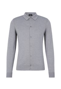 Grau langärmliges Poloshirt aus weichem Material, mit Kragen und Knopfleiste. Gerippte Bündchen und Saum für einen figurbetonten Stil.